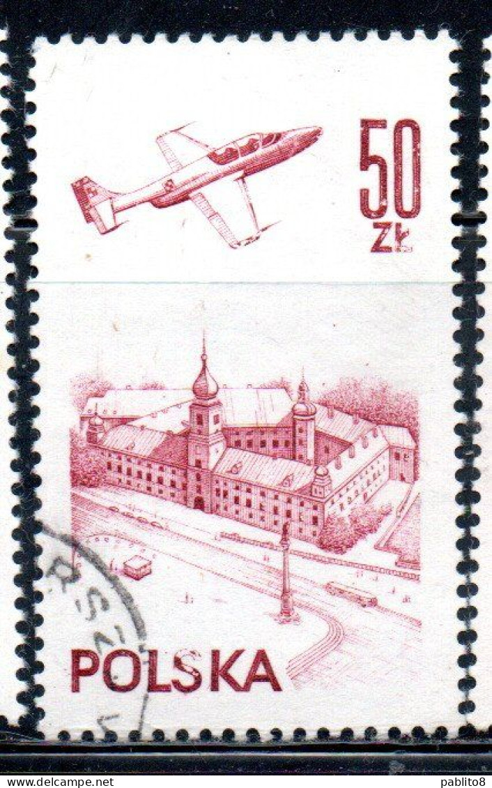 POLONIA POLAND POLSKA 1976 1978 AIR POST MAIL AIRMAIL CONTEMPORARY AVIATION PLANE OVER WARSAW CASTLE 50g USED USATO - Oblitérés