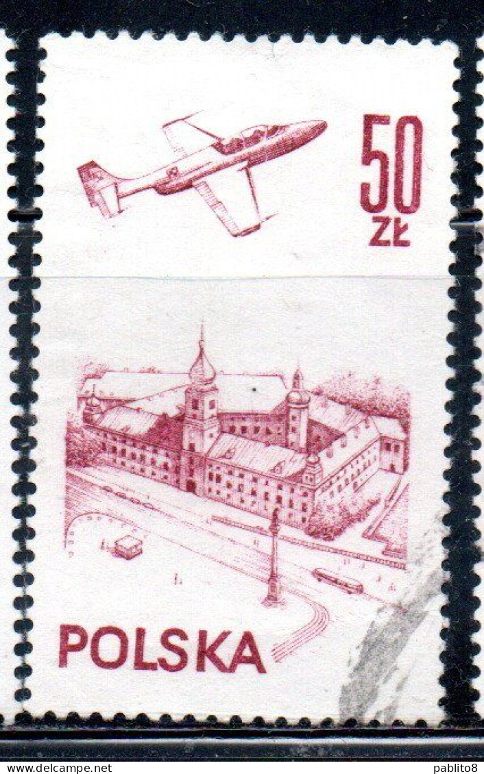 POLONIA POLAND POLSKA 1976 1978 AIR POST MAIL AIRMAIL CONTEMPORARY AVIATION PLANE OVER WARSAW CASTLE 50g USED USATO - Gebruikt