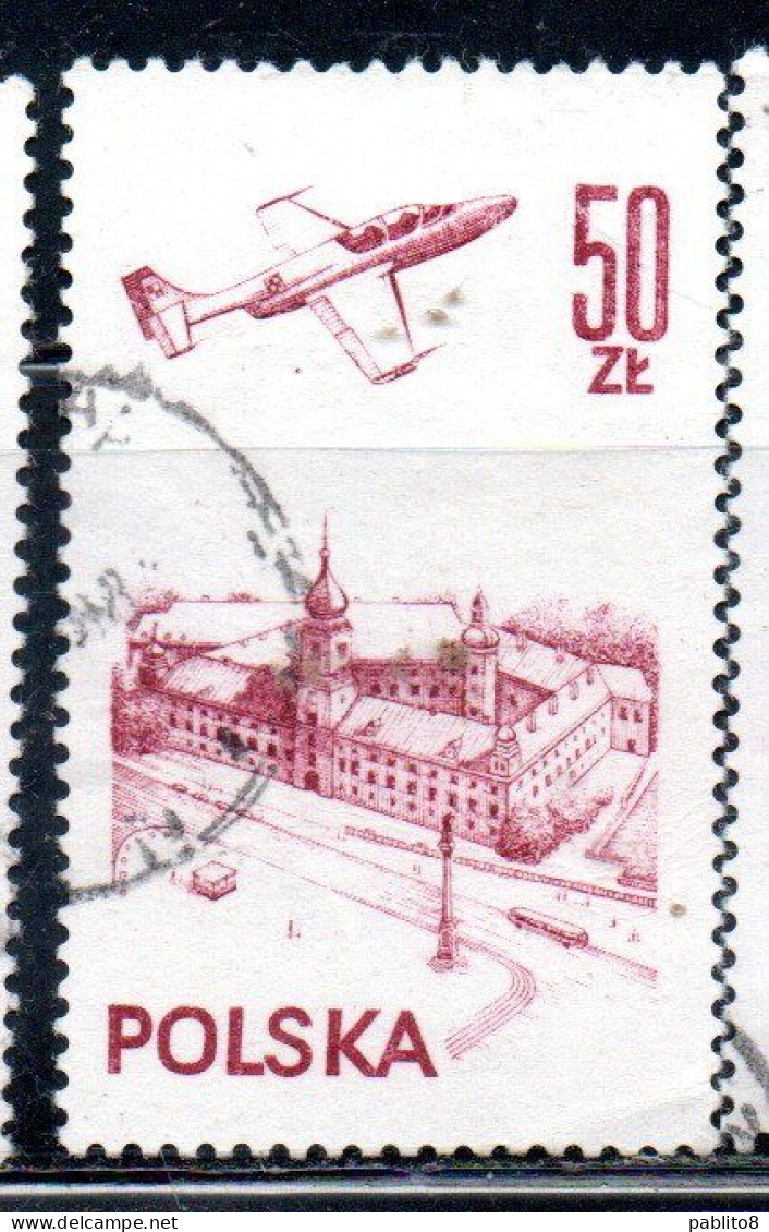 POLONIA POLAND POLSKA 1976 1978 AIR POST MAIL AIRMAIL CONTEMPORARY AVIATION PLANE OVER WARSAW CASTLE 50g USED USATO - Usados