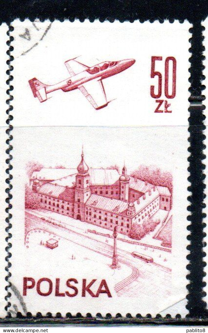 POLONIA POLAND POLSKA 1976 1978 AIR POST MAIL AIRMAIL CONTEMPORARY AVIATION PLANE OVER WARSAW CASTLE 50g USED USATO - Usati