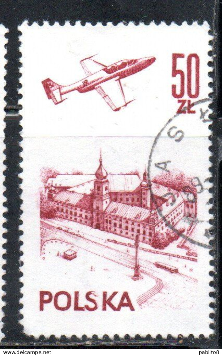 POLONIA POLAND POLSKA 1976 1978 AIR POST MAIL AIRMAIL CONTEMPORARY AVIATION PLANE OVER WARSAW CASTLE 50g USED USATO - Usados