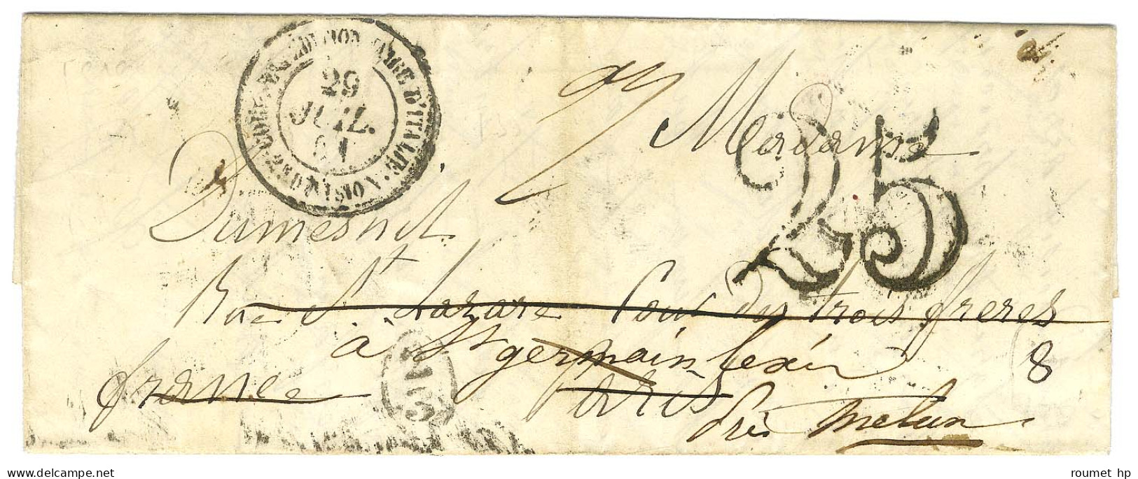 Càd CORPS EXPEDITIONNAIRE D'ITALIE / 2e DIVISION Taxe 25 DT Sur Lettre Avec Texte Daté De Rome Le 28 Juillet 1851 Pour S - Army Postmarks (before 1900)