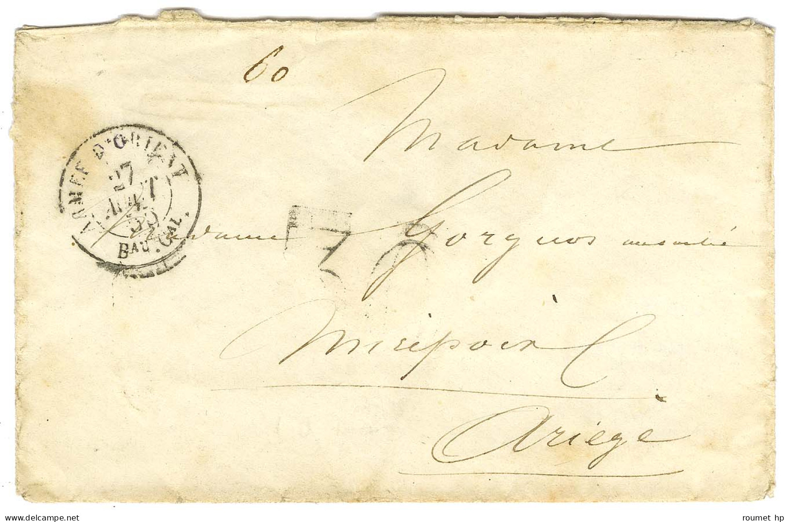 Càd ARMEE D'ORIENT / Bau Cal Taxe 30 DT Sur Lettre Pour Mirepoix. 1855. - TB. - Army Postmarks (before 1900)