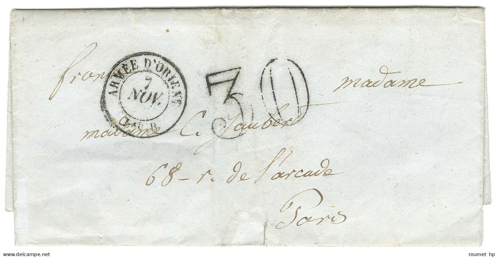 Càd ARMEE D'ORIENT / Bau B Taxe 30 DT Sur Lettre Avec Texte D'un Officier De Spahis Relatant La Bataille D'Inkerman Du 5 - Armeestempel (vor 1900)