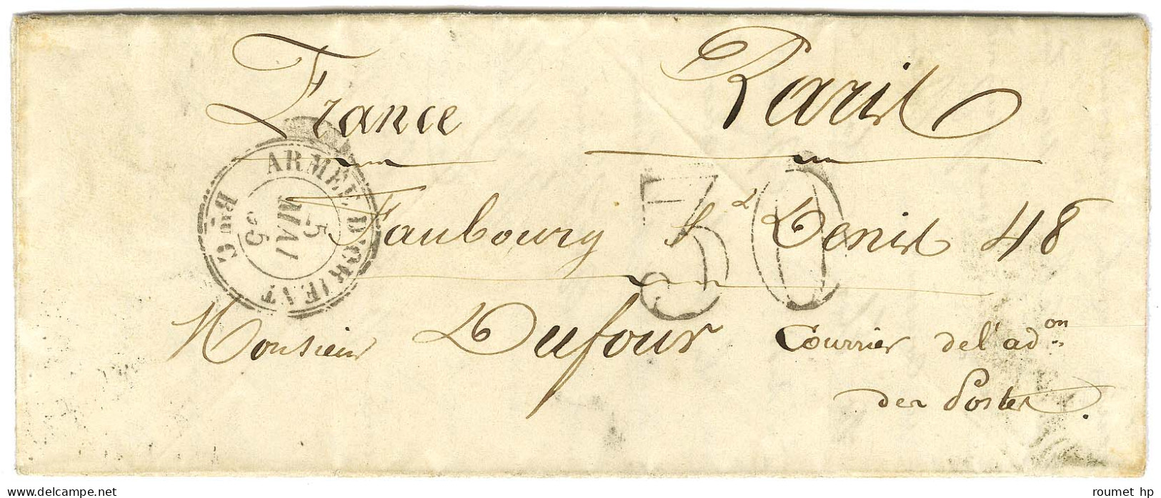 Càd Double Cercle ARMEE D'ORIENT / Bau C Taxe 30 DT Sur Lettre Avec Très Bon Texte Daté Devant Sébastopol Le 4 Mai 1855  - Army Postmarks (before 1900)