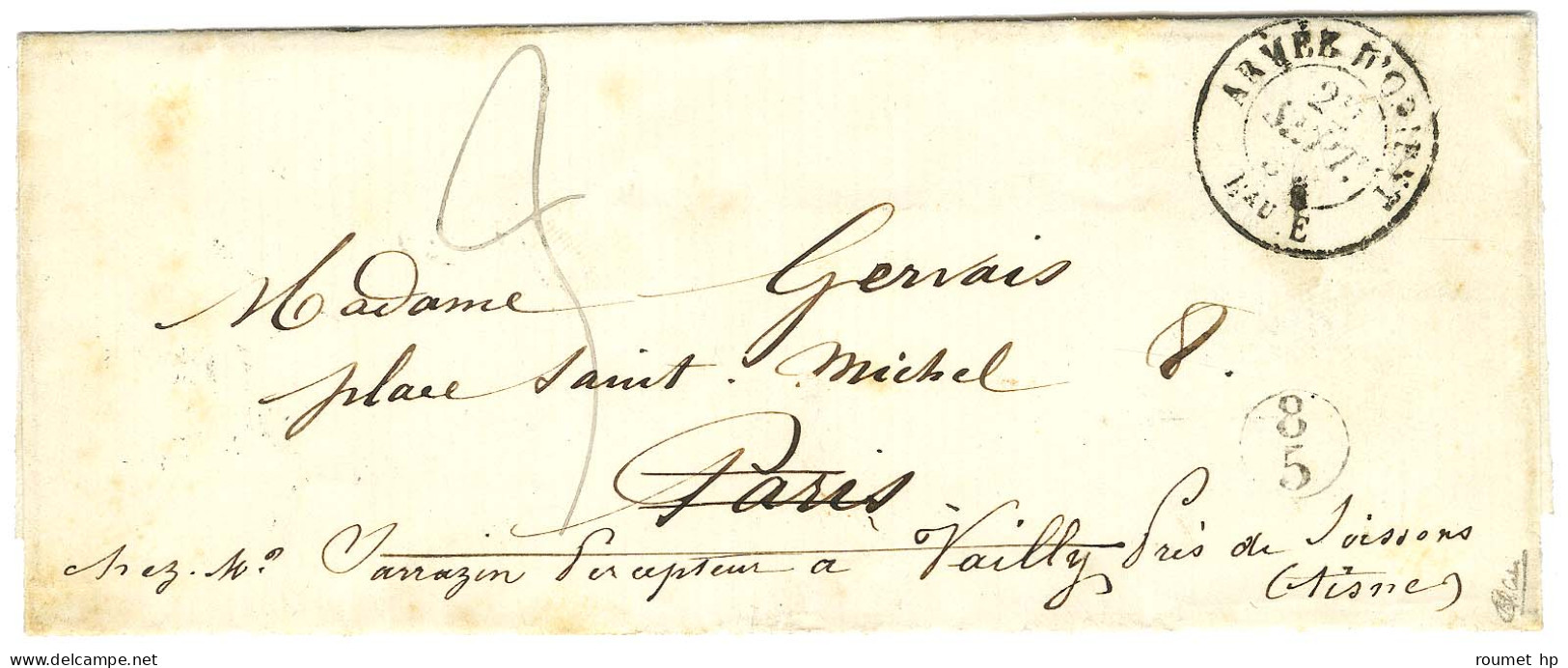 Càd ARMEE D'ORIENT / Bau E Taxe 3 Sur Lettre Pour Paris Réexpédiée à Soissons. 1854. - TB / SUP. - Army Postmarks (before 1900)