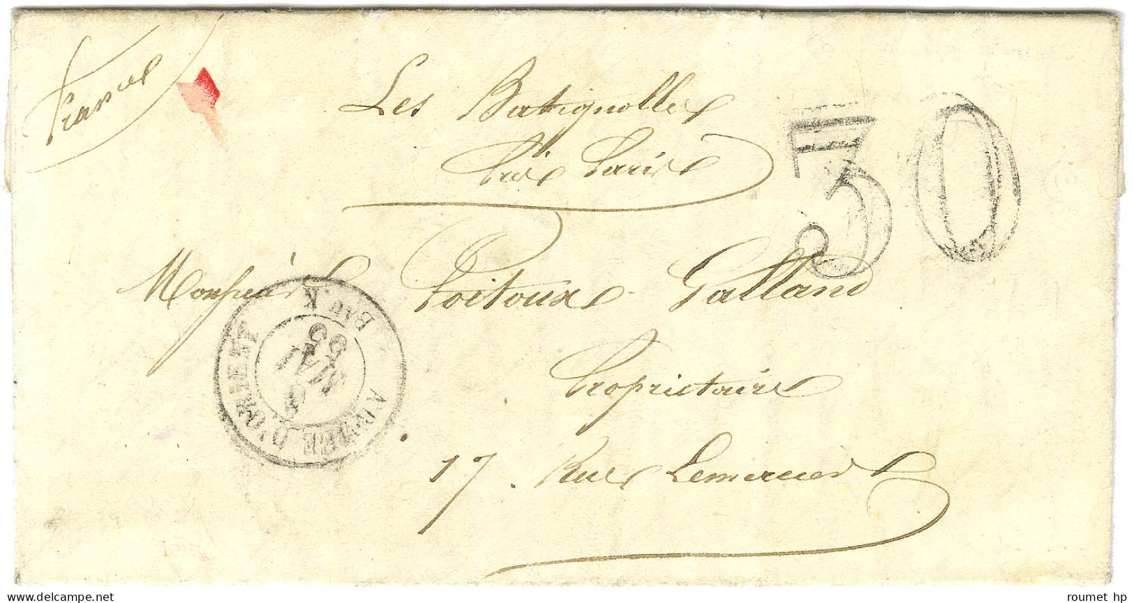 Càd ARMEE D'ORIENT / Bau K Taxe 30 DT Sur Lettre Avec Long Texte Pour Les Batignolles. 1855. - TB / SUP. - Legerstempels (voor 1900)