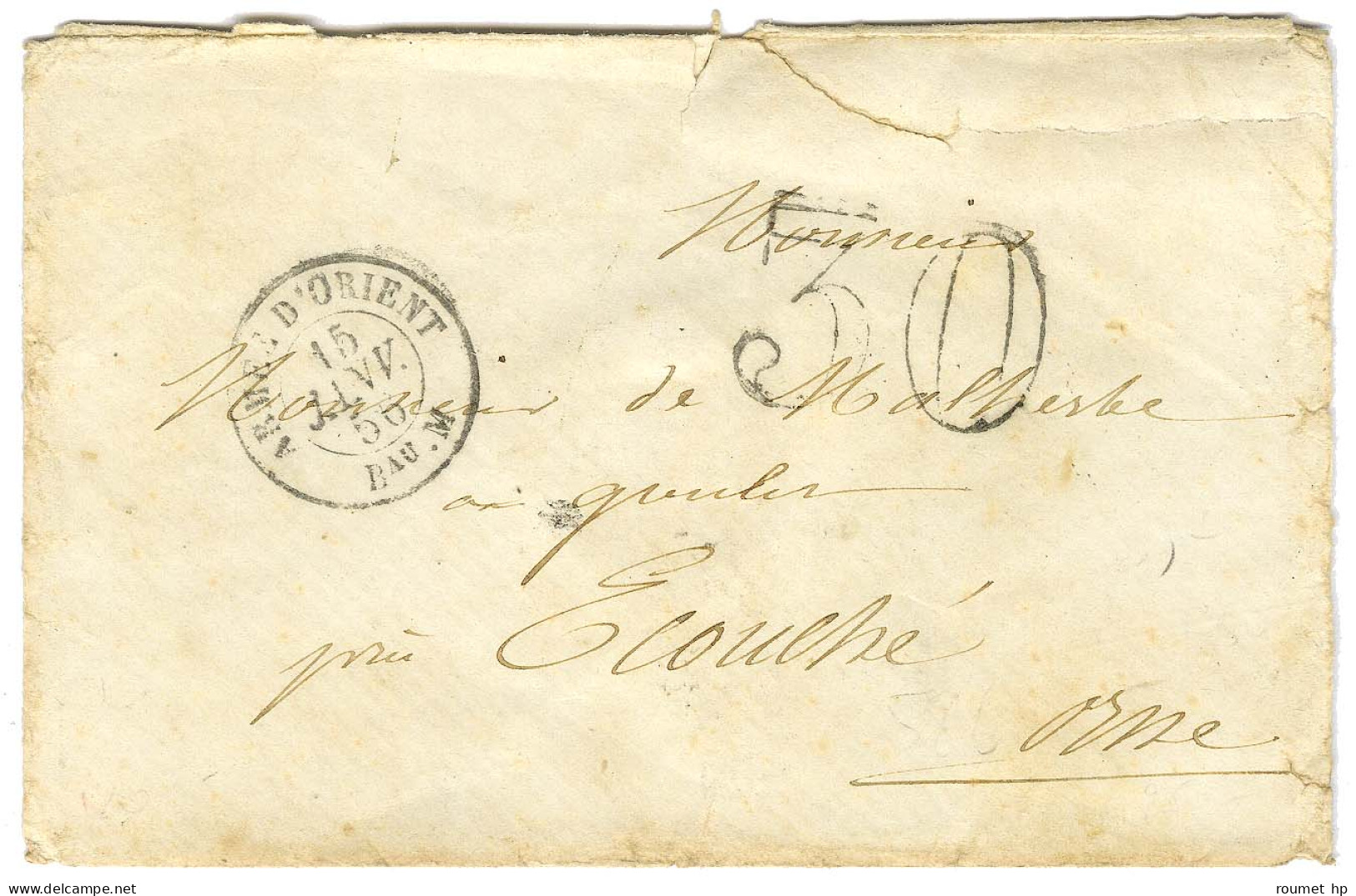 Càd ARMEE D'ORIENT / Bau M Taxe 30 DT Sur Lettre Pour Ecouché. 1856. - TB / SUP. - Legerstempels (voor 1900)