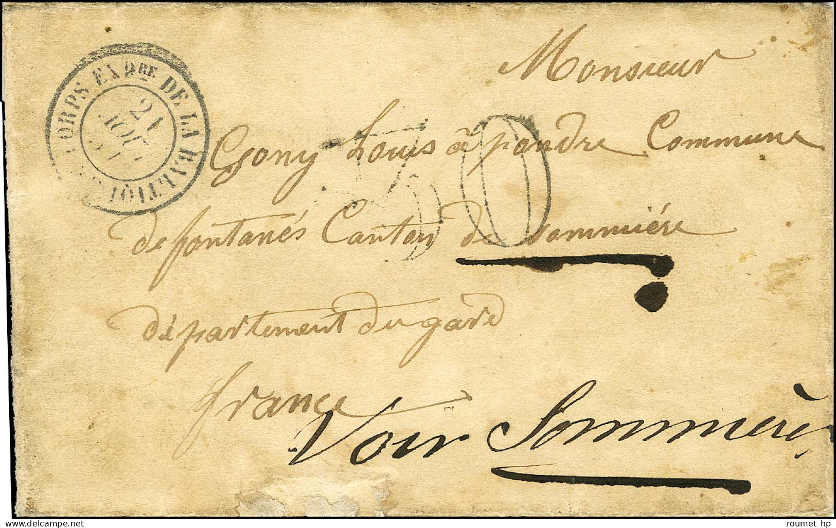 Càd CORPS EXPre DE LA BALTIQUE / * 21 AOUT 54 Taxe 30 DT Sur Lettre Avec Texte Daté '' Boumarchand '' [Bomarsund] Pour S - Army Postmarks (before 1900)