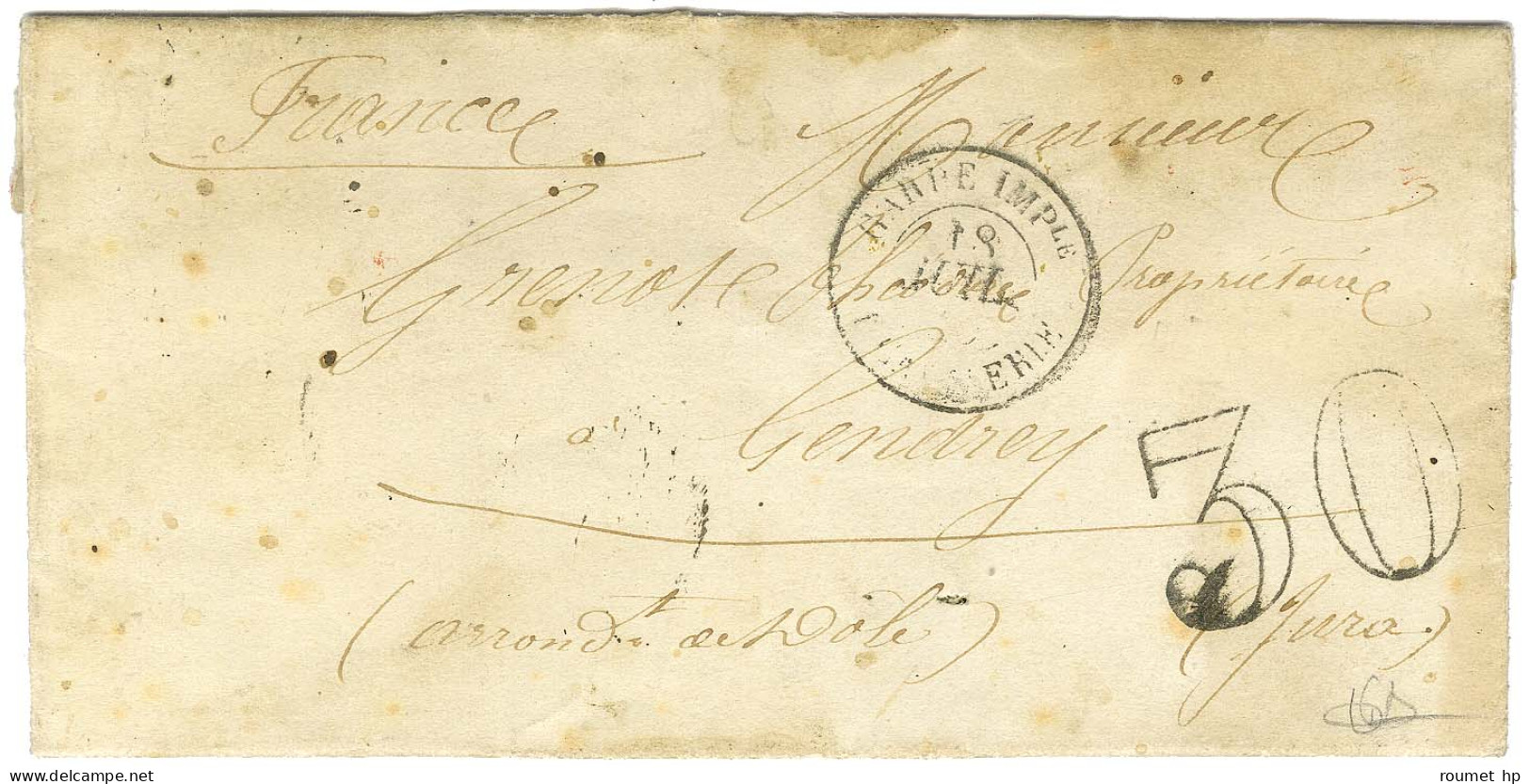 Càd GARDE IMPle / 1e CAVALERIE Taxe 30 DT Sur Lettre Avec Texte De Montechiaro Le 15 Juillet 1859 Pour Gendrey. - TB. -  - Legerstempels (voor 1900)