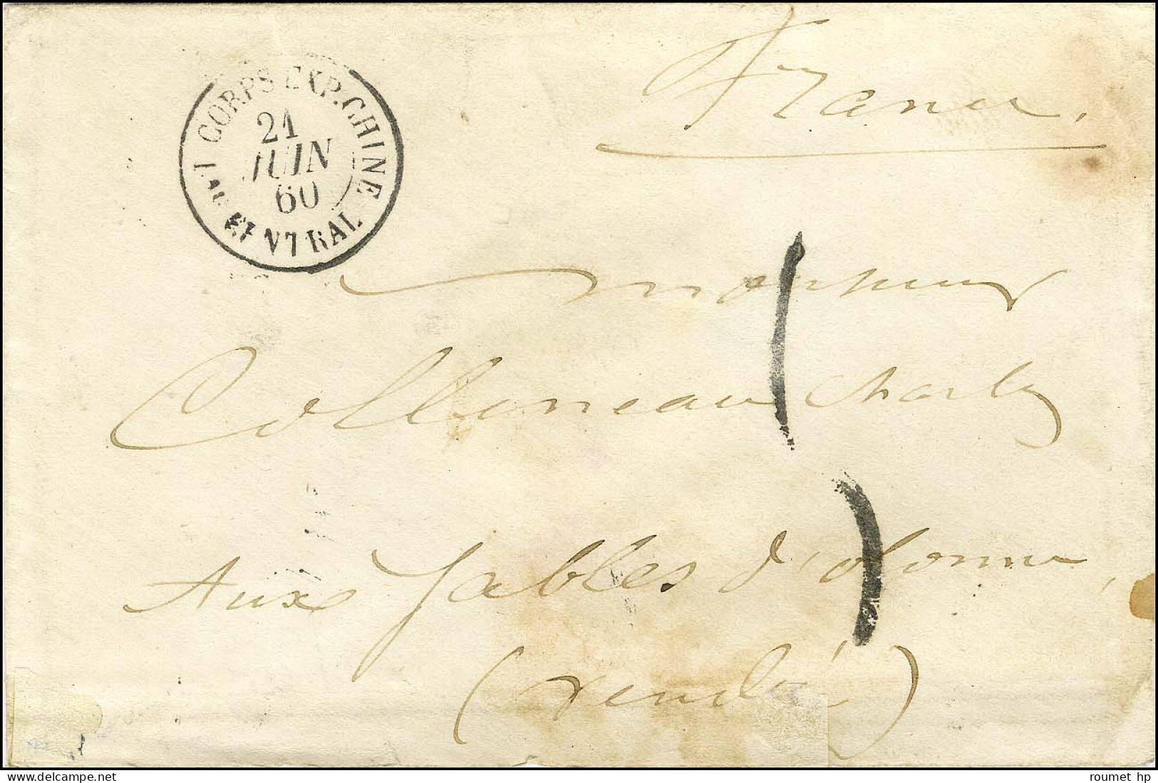 Càd CORPS EXP CHINE / Bau CENTRAL 21 JUIN 60 Taxe Tampon 5 (tarif Officier) Sur Lettre Pour Les Sables D'Olonne. - TB /  - Army Postmarks (before 1900)
