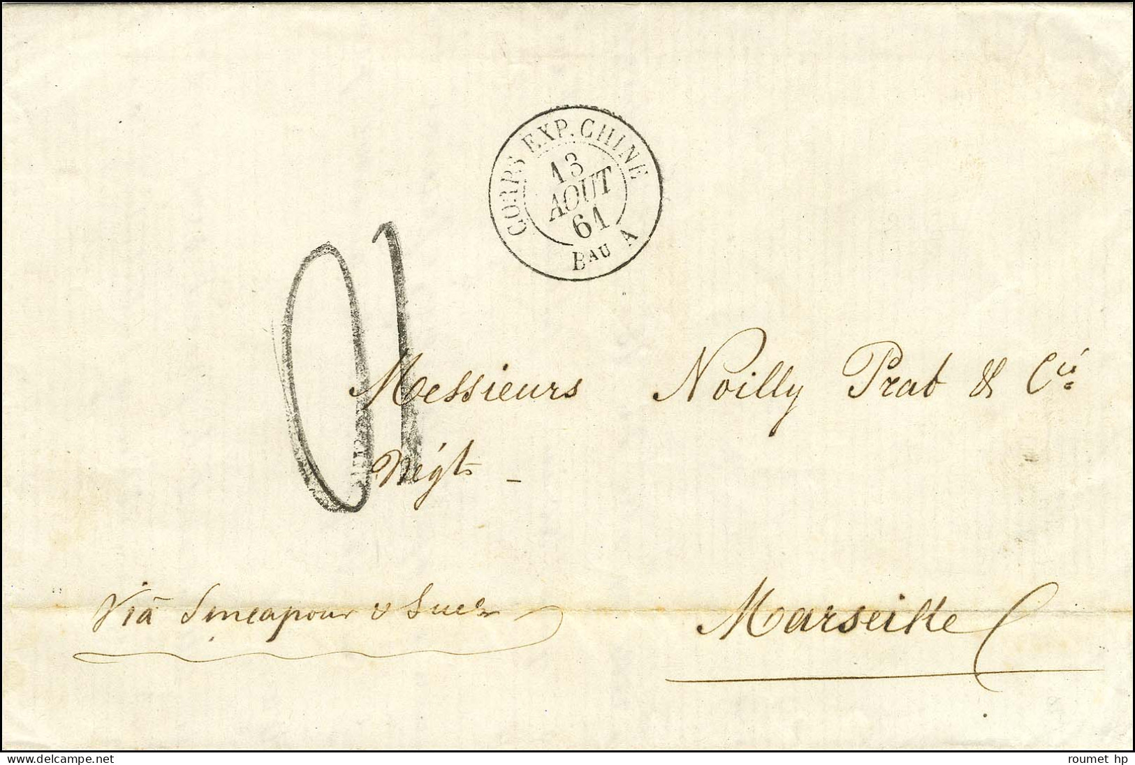 Càd CORPS EXP CHINE / Bau A 13 AOUT 61 Taxe Tampon 10 Sur Lettre Avec Texte Daté De Saïgon Pour Marseille. - SUP. - R. - Army Postmarks (before 1900)