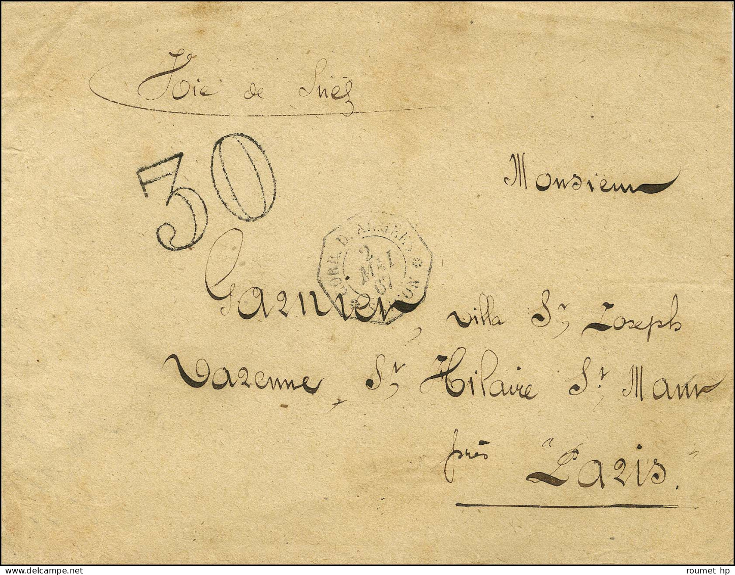 Càd CORR.D.ARMEES / SAIGON Taxe 30 DT Sur Lettre Pour Paris. 1867. - TB / SUP. - R. - Armeestempel (vor 1900)