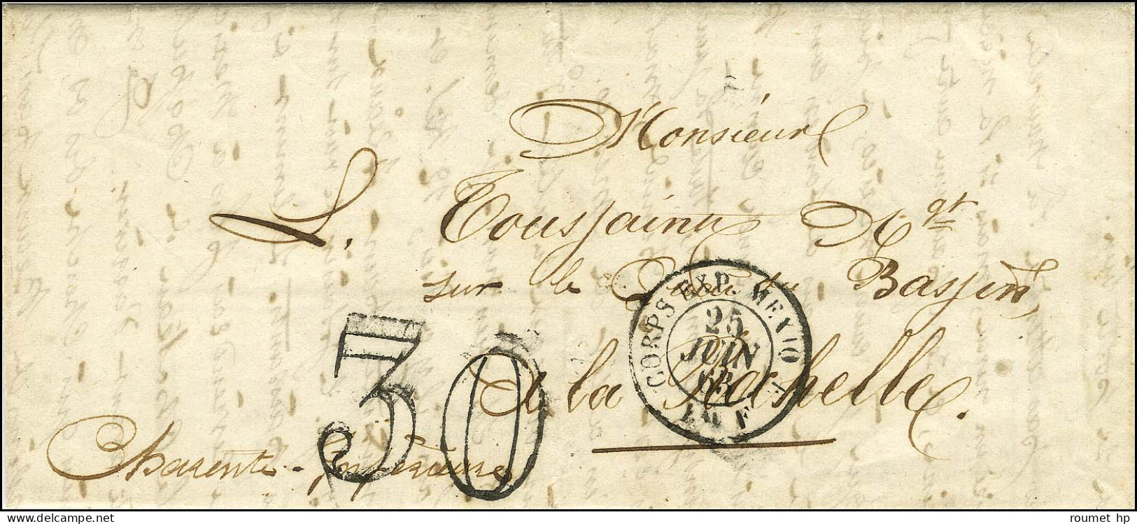 Càd CORPS EXP MEXIQUE / Bau F Taxe 30 DT Sur Lettre Avec Texte Daté De Mexico Le 24 Juin 1863 Et Plan Des Environs De Me - Army Postmarks (before 1900)