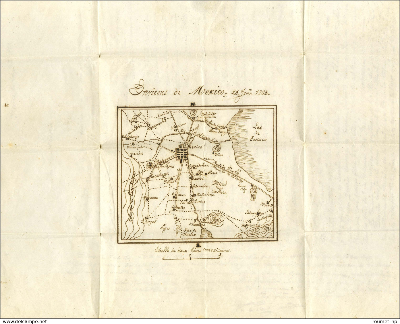 Càd CORPS EXP MEXIQUE / Bau F Taxe 30 DT Sur Lettre Avec Texte Daté De Mexico Le 24 Juin 1863 Et Plan Des Environs De Me - Sellos De La Armada (antes De 1900)