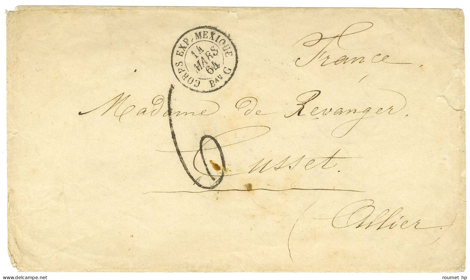 Càd CORPS EXP MEXIQUE / Bau G Taxe Tampon 6 Sur Lettre Pour Cusset. 1864. - SUP. - Marques D'armée (avant 1900)