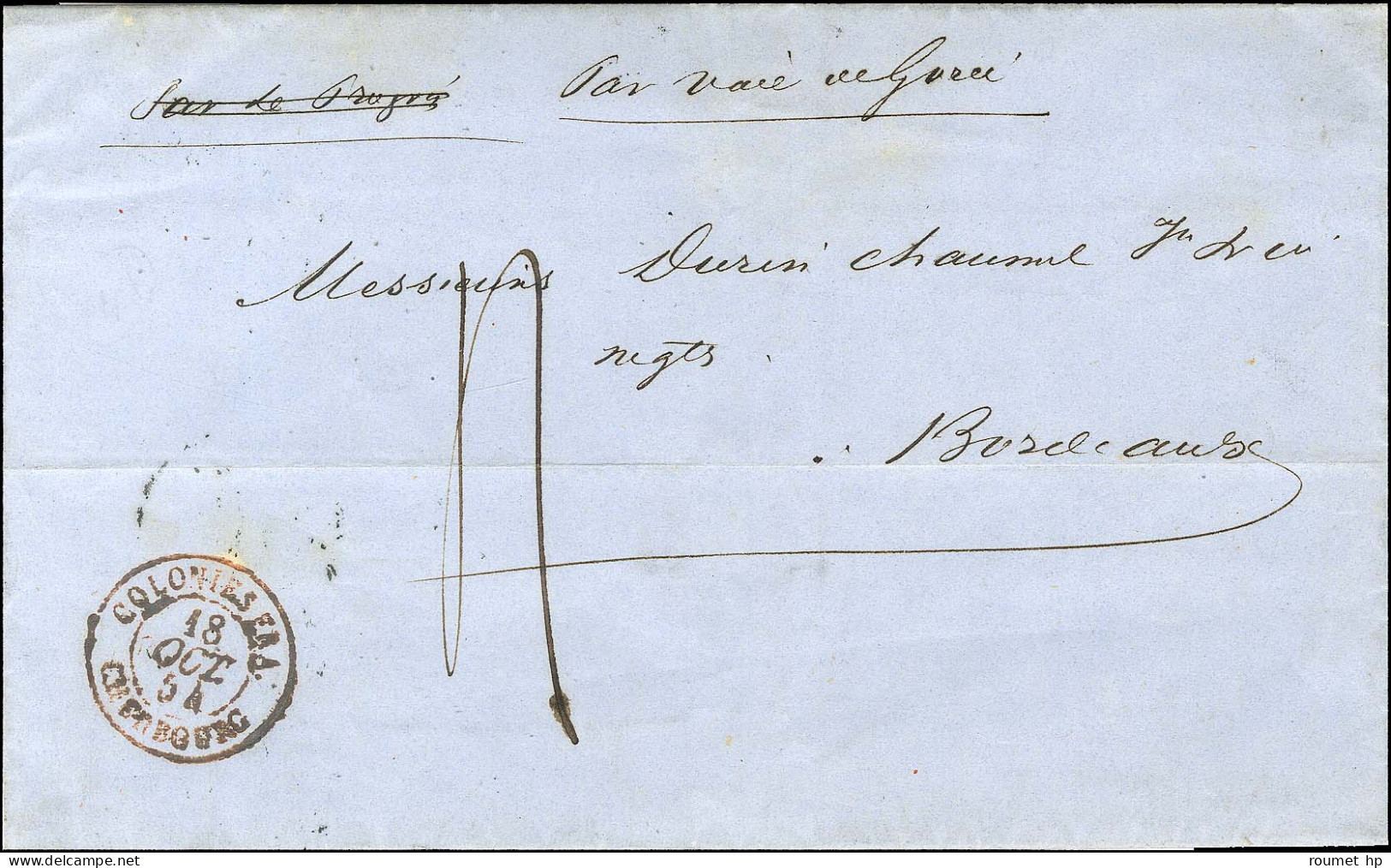 Lettre Avec Texte Daté De Saint Louis Du Sénégal Le 27 Août 1854 Pour Bordeaux. Au Recto, Càd D'entrée Rouge COLONIES FR - Marques D'entrées