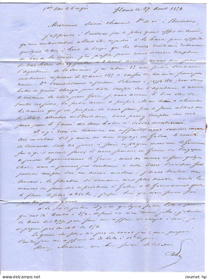 Lettre Avec Texte Daté De Saint Louis Du Sénégal Le 27 Août 1854 Pour Bordeaux. Au Recto, Càd D'entrée Rouge COLONIES FR - Entry Postmarks