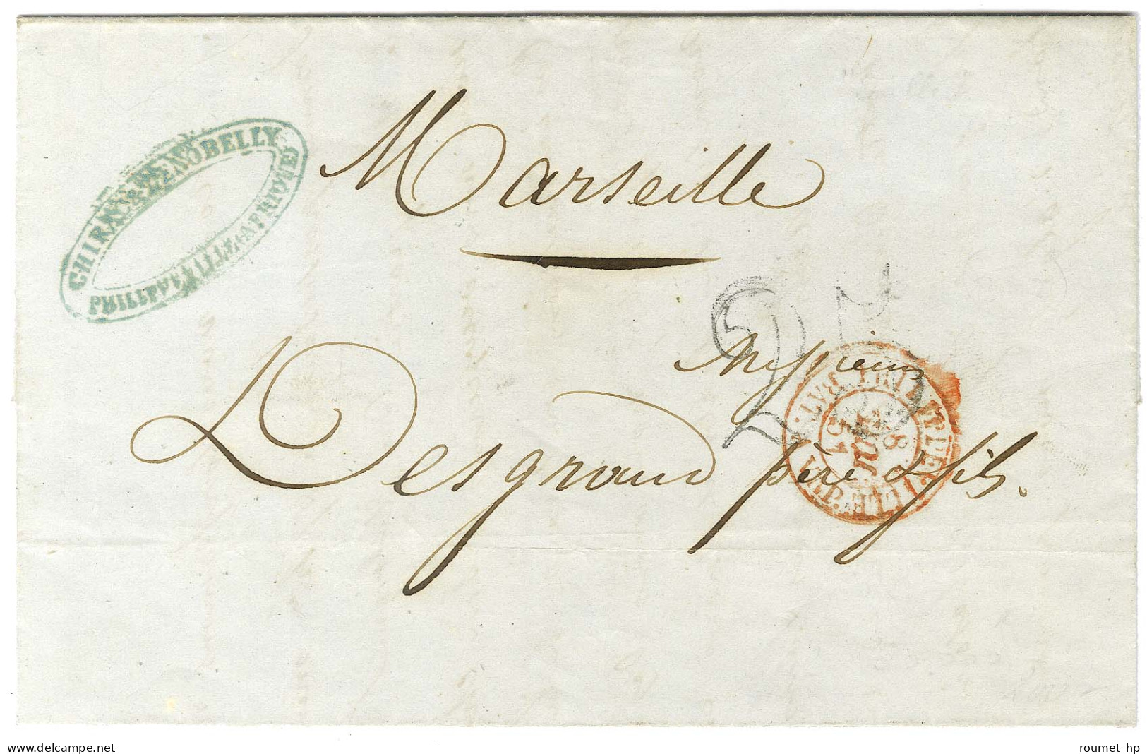 Càd Rouge PHILIPPEVILLE / BAT. A VAP. 8 JUIL. 51, Taxe 25 DT Sur Lettre De Philippeville Pour Marseille. Au Verso, Cache - Schiffspost