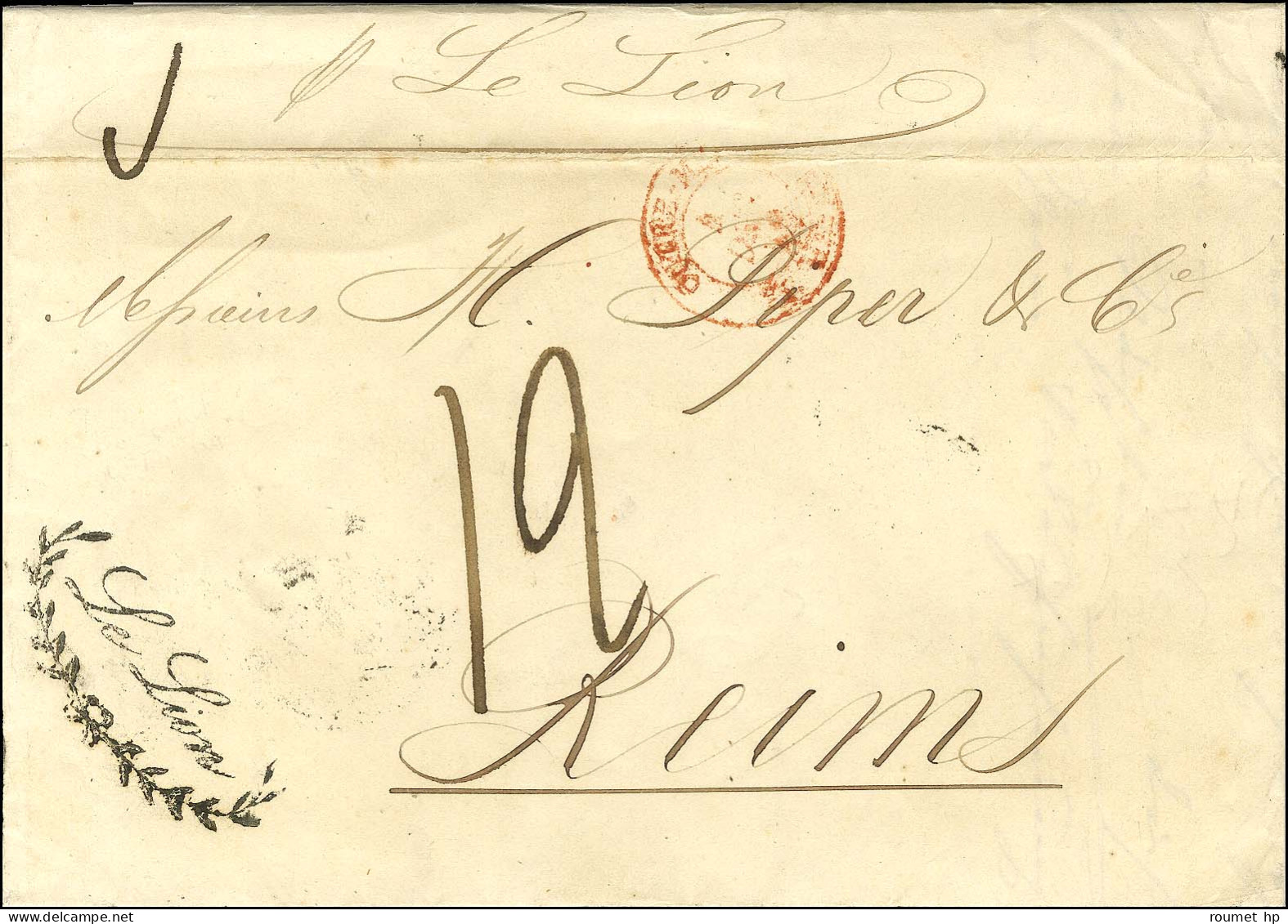 Marque De Paquebot Le Lion Sur Lettre Avec Texte De Buenos Ayres Pour Reims Taxée 12. - TB / SUP. - R. - Maritieme Post