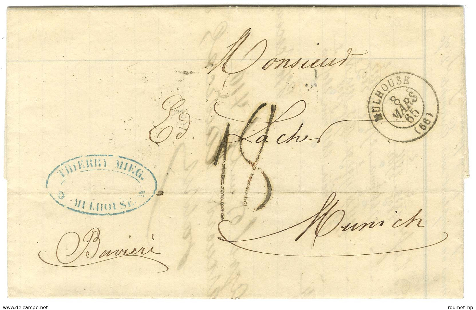 Càd T 15 MULHOUSE (66) Sur Lettre Pour Munich, Taxe Tampon 18. 1865. - SUP. - Autres & Non Classés