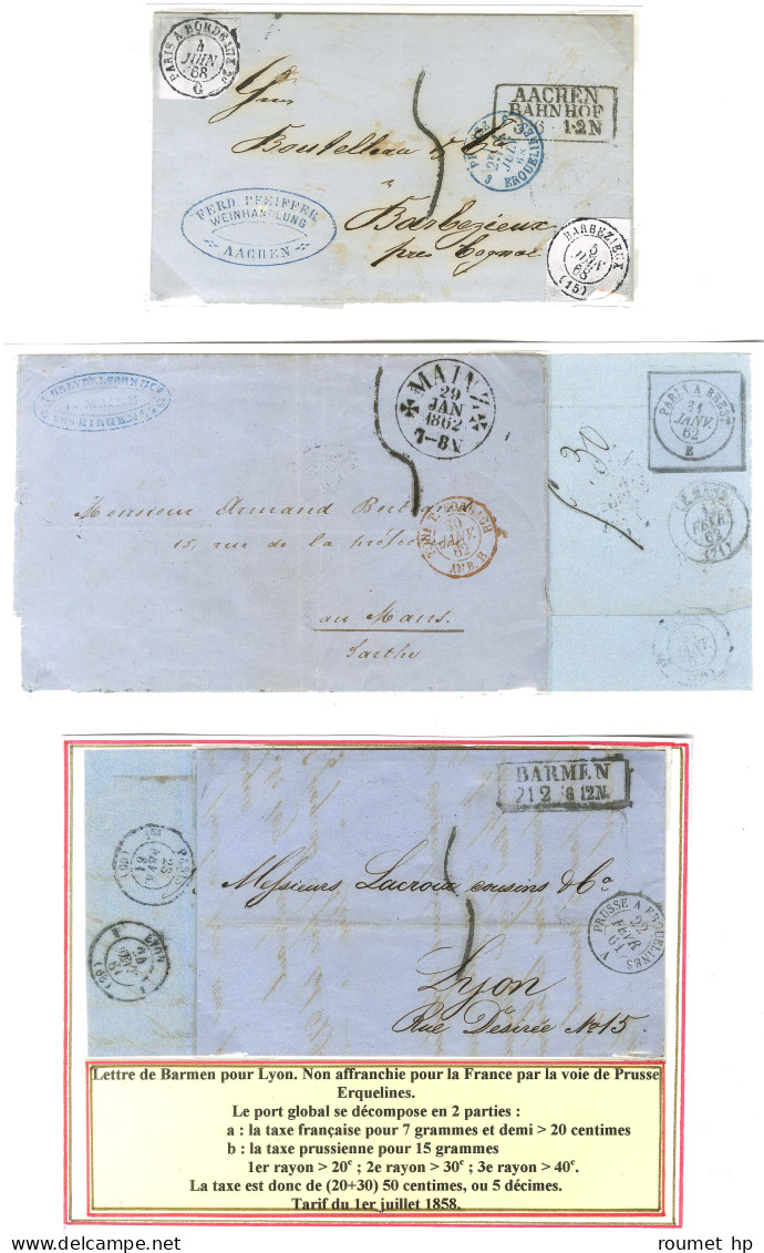 Lot De 3 Lettres De Prusse Pour La France Avec Taxe Tampon 5. - TB / SUP. - Other & Unclassified