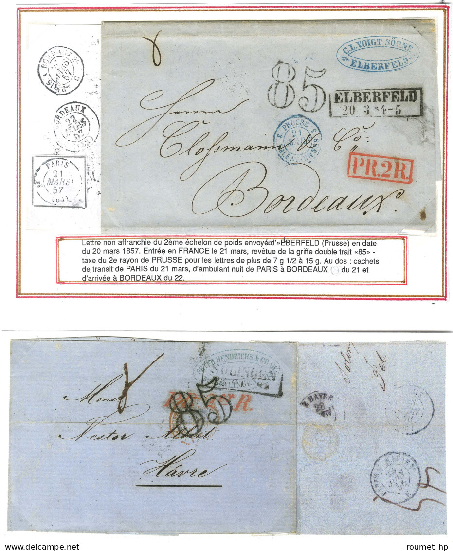 Lot De 2 Lettres De Prusse Pour La France Avec Taxes 85 DT. - TB / SUP. - Altri & Non Classificati