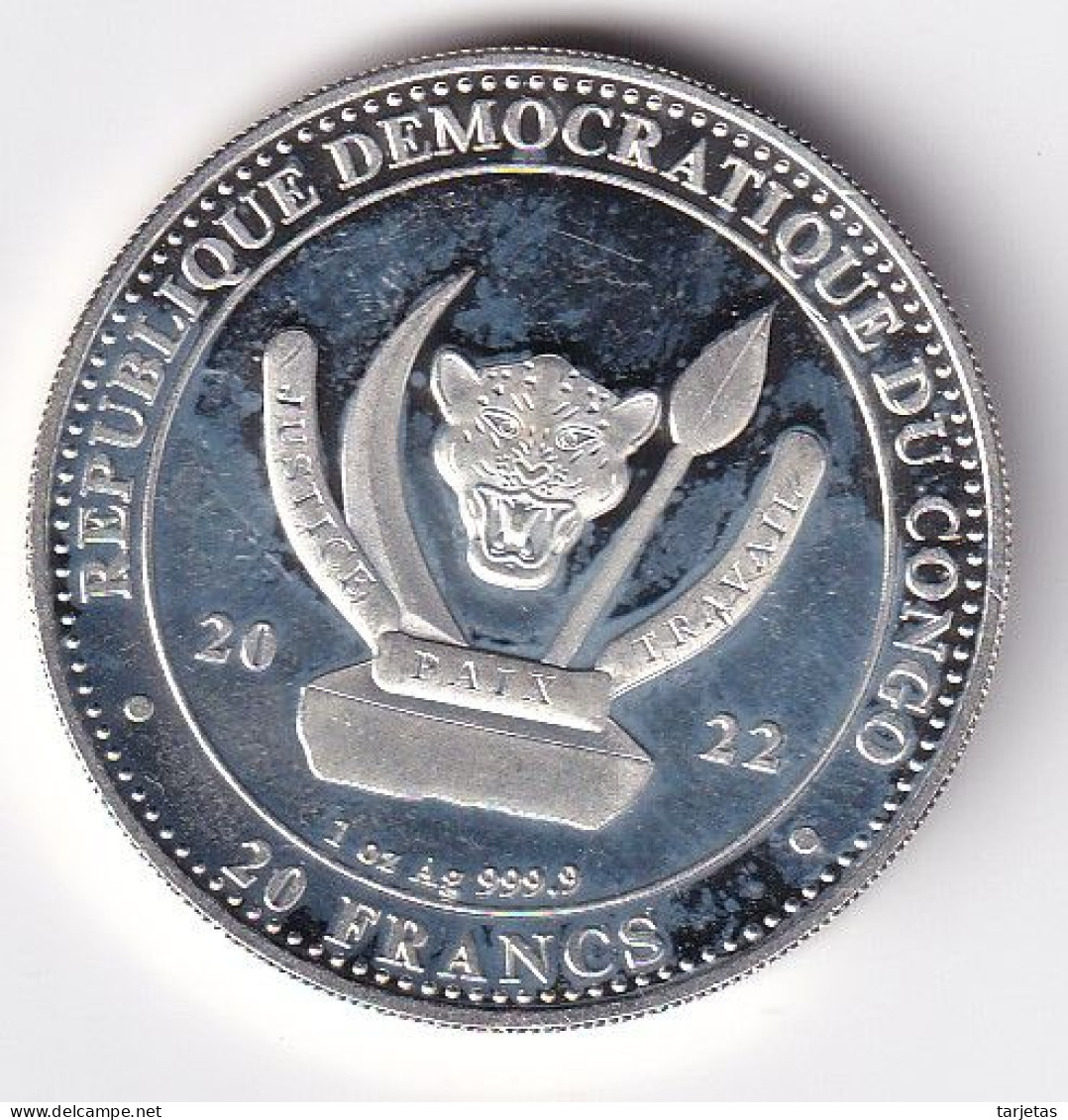 MONEDA DE REPUBLICA DEMOCRATICA DEL CONGO DE 1 ONZA DE 20 FRANCS DEL AÑO 2022 (COIN) OSO - BEAR - Congo (República Democrática 1998)