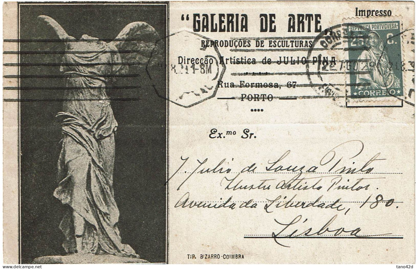 REF CTN89/2 - PORTUGAL CARTE POSTALE ILLUSTREE "GALERIA DE ARTE" LISBONNE 22/8/1929 - Lettres & Documents