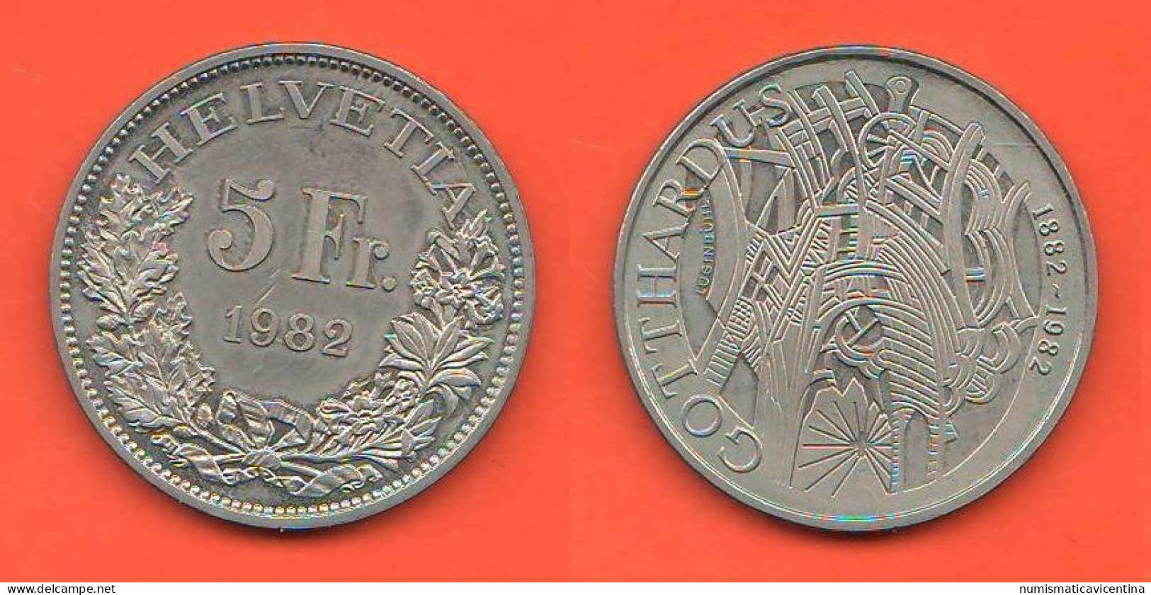 Suisse 5 Francs 1982 Gottard Railway Helvetia Switzerland Svizzera 5 Franchi 1982 Tipological Nickel Coin - Herdenking