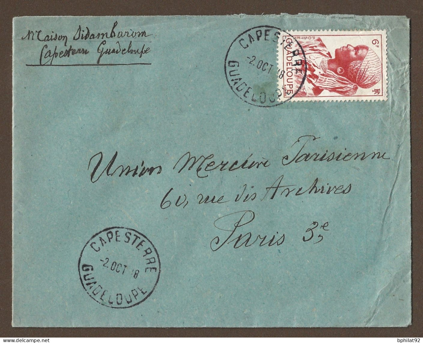 !!! GUADELOUPE, LETTRE DE CAPESTERRE POUR PARIS, DE 1948 - Lettres & Documents