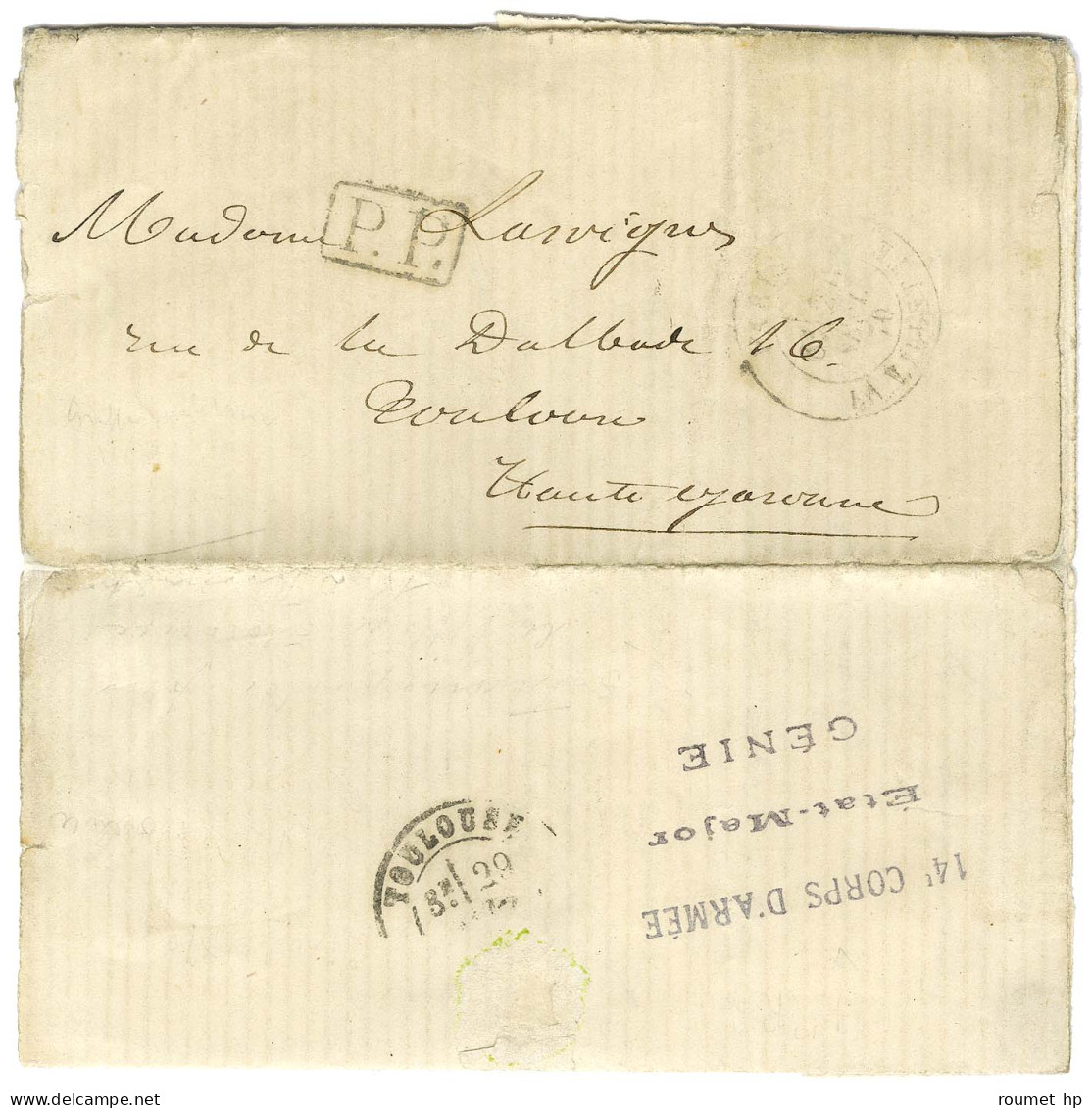 Càd PARIS / LA VILLETTE 24 SEPT. 70 + P.P. Sur Lettre Avec Texte Daté Du Fort D'Aubervilliers Pour Toulouse. Au Verso, R - War 1870