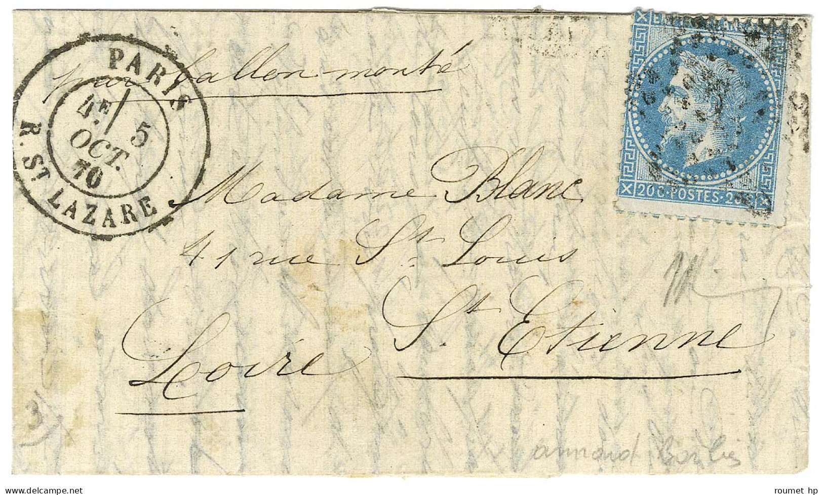 Etoile 2 / N° 29 Càd PARIS / R. ST LAZARE 5 OCT. 70 Sur Lettre Pour Saint Etienne. Au Verso, Càd D'arrivée 10 OCT. 70. L - Krieg 1870