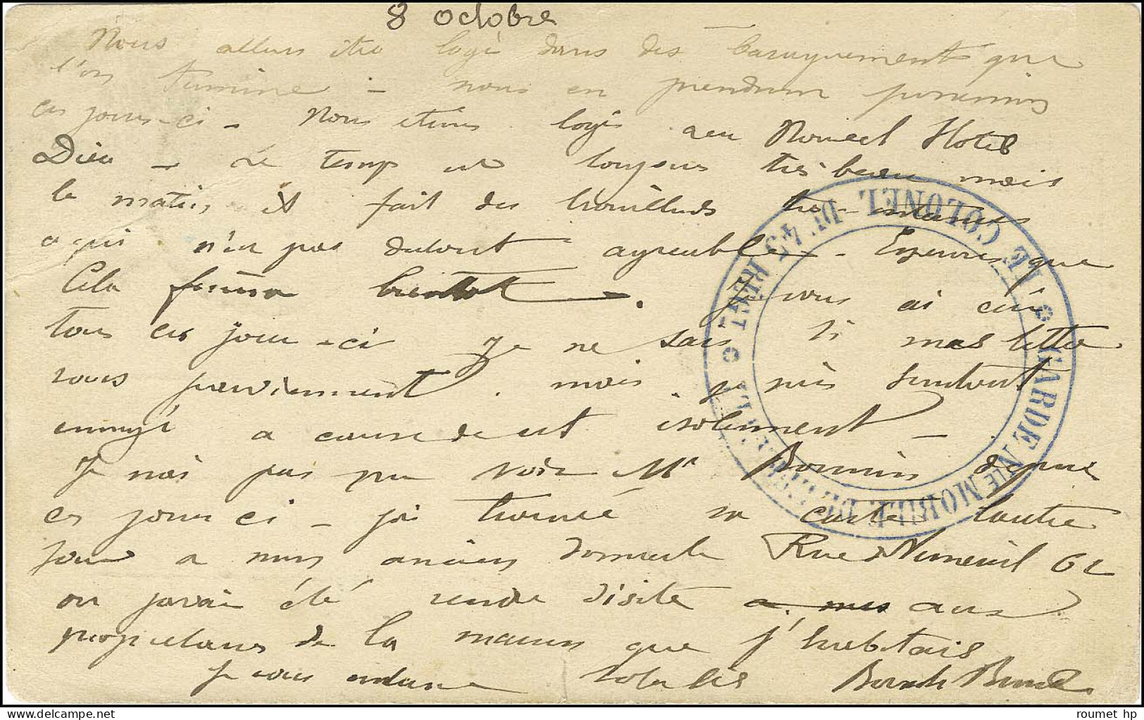 Càd PARIS / R. SAINT DOMque ST GN N° 53 9 OCT. 70 Sur Carte En Franchise Militaire Pour Montpellier. Au Recto Et Verso,  - Oorlog 1870