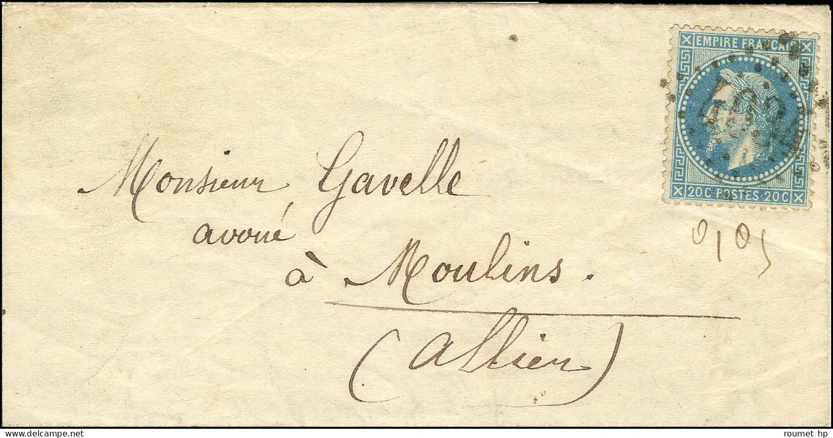 Lettre Avec Texte Daté De Paris Le 1er Octobre 1870 Pour Moulins Sur Allier. Au Recto, GC 4034 (Troyes) / N° 29. Au Vers - Krieg 1870