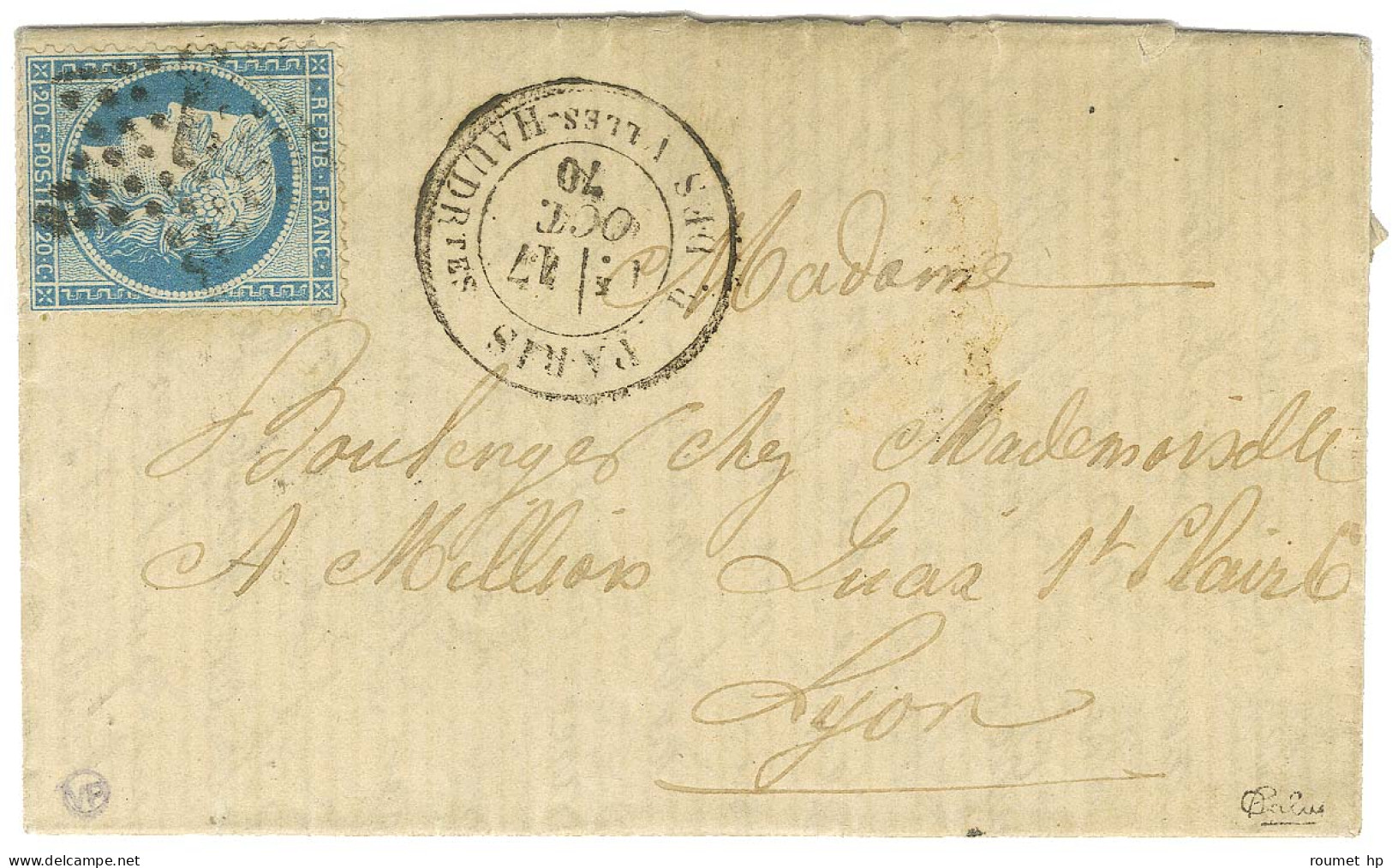 Etoile 7 / N° 37 Càd PARIS / R. DES Vlles HAUDRtes 17 OCT. 70 Sur Lettre Pour Lyon. Au Verso, Càd D'arrivée 22 OCT. 70.  - Guerre De 1870