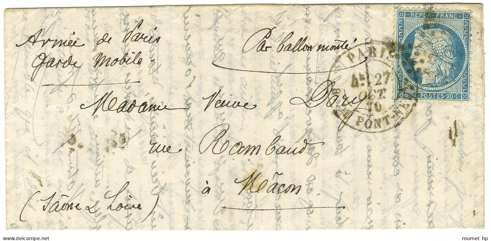 Etoile 17 / N° 37 Càd PARIS / R. DU PONT NEUF 27 OCT. 70 Sur Lettre Avec Texte Daté De Vitry Sur Seine Le 27 Octobre 187 - Guerra De 1870