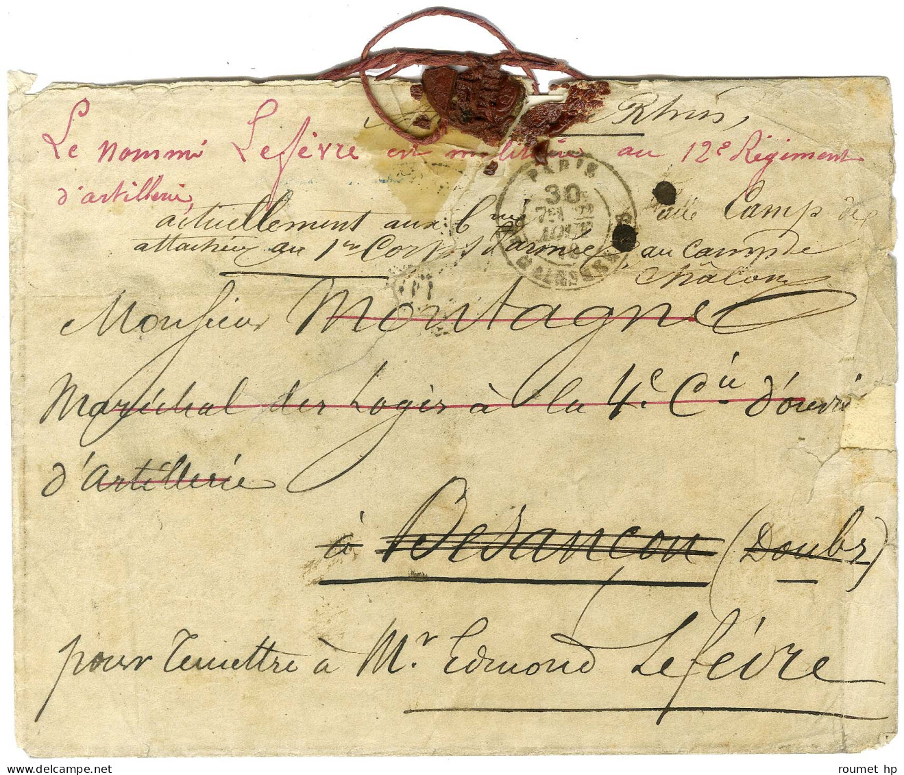 Càd Taxe 30c PARIS / BT MALESHERBES 22 AOUT 70 Sur Lettre Pour Un Militaire à Besançon Avec Diverses Réexpéditions, Au V - War 1870