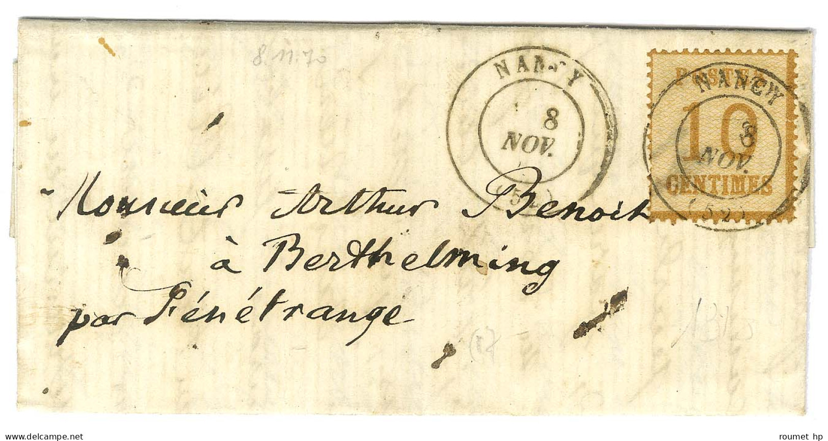 Càd T 17 NANCY (52) / Alsace N° 5 Sur Lettre Pour Fenetrange. 1870. - TB / SUP. - Briefe U. Dokumente