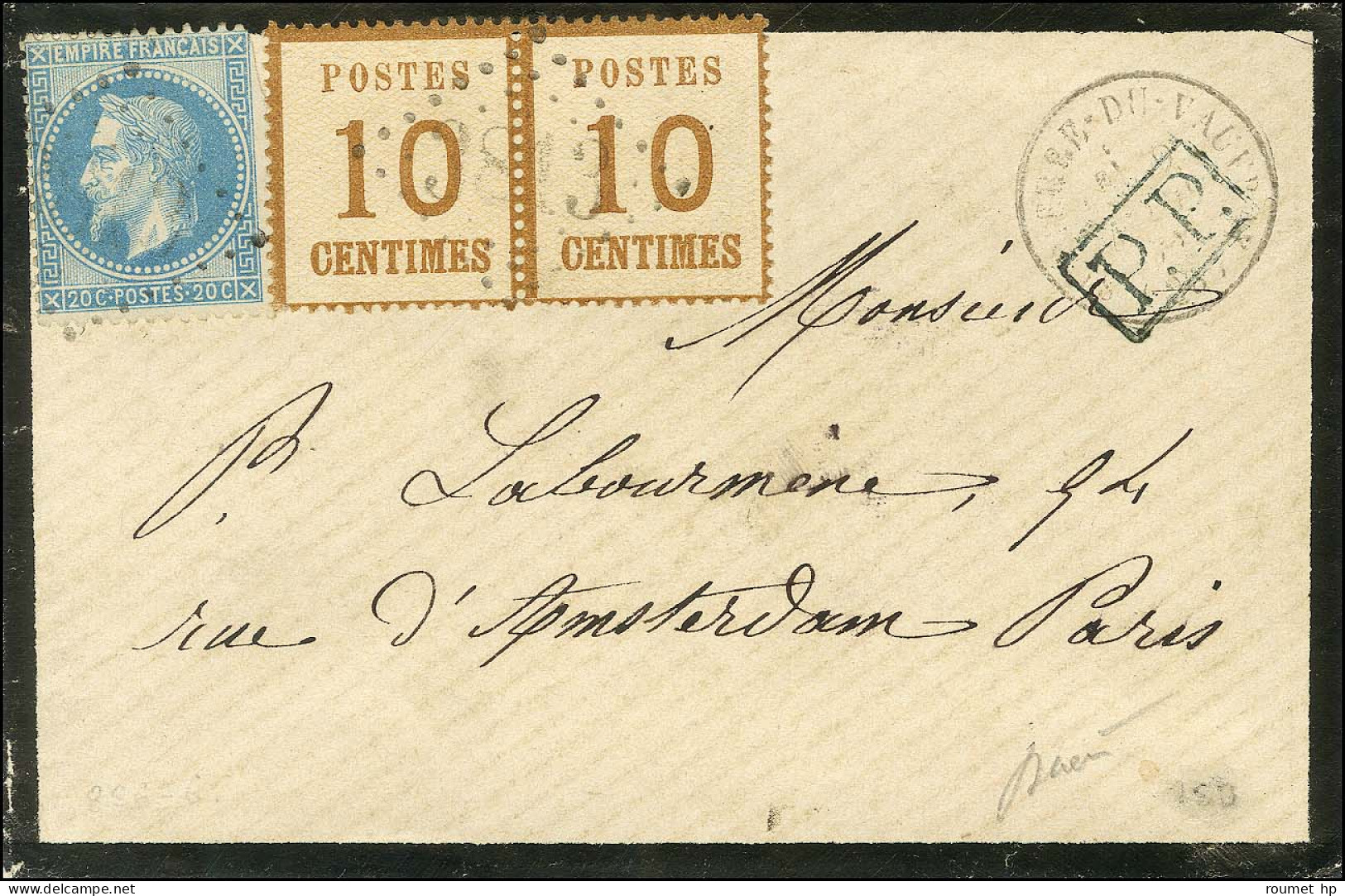 GC 3813 / Alsace N° 5 Paire + France N° 29 Càd T 16 ST PIERRE-DU-VAUVRAY (26) Sur Lettre Pour Paris + Griffe P.P. Bleue. - Covers & Documents