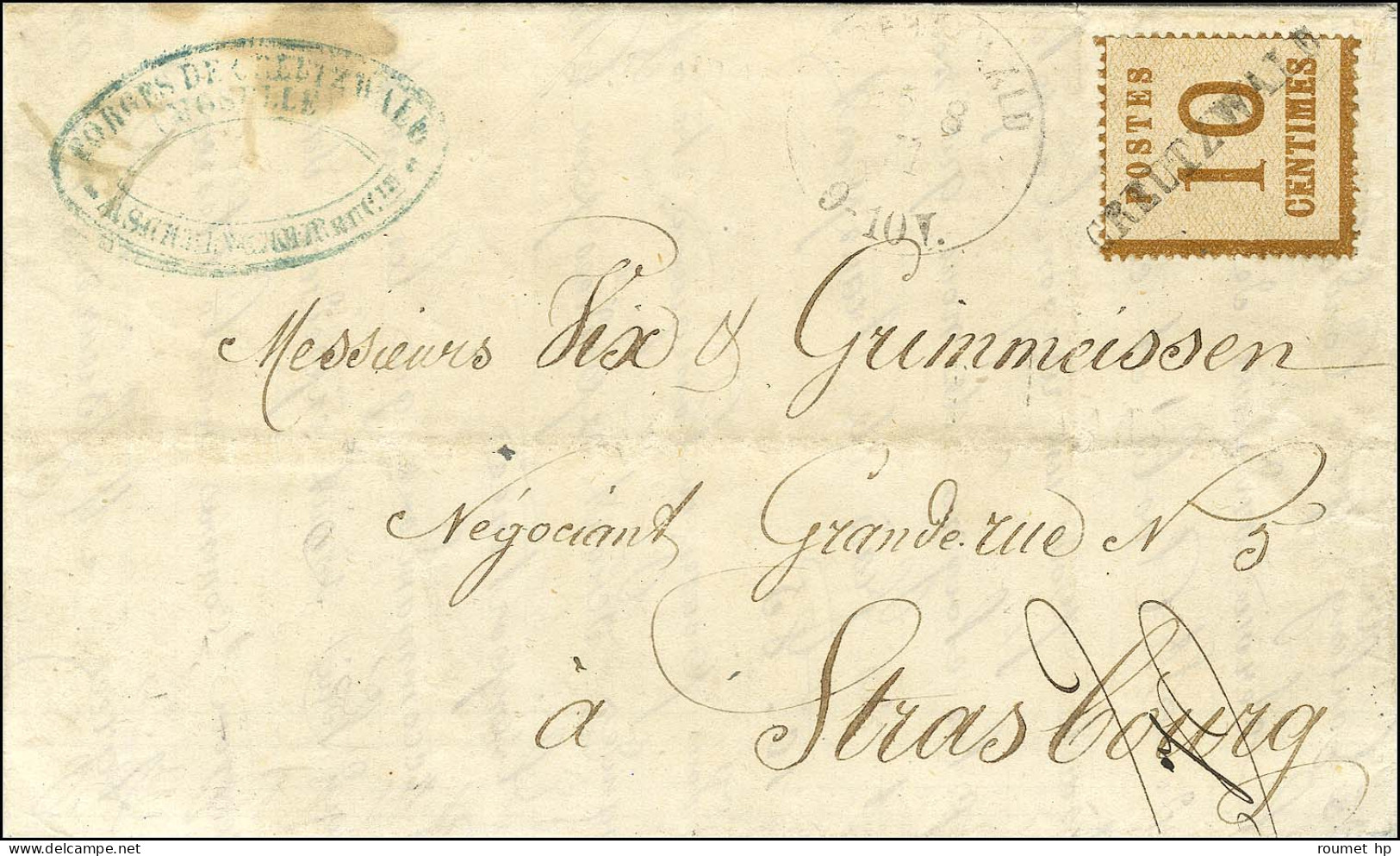 Griffe Linéaire CREUTZWALD / Alsace N° 5 Càd ST AVOLD Sur Lettre Avec Texte Daté Des Forges De Creutzwald Par Saint Avol - Lettres & Documents