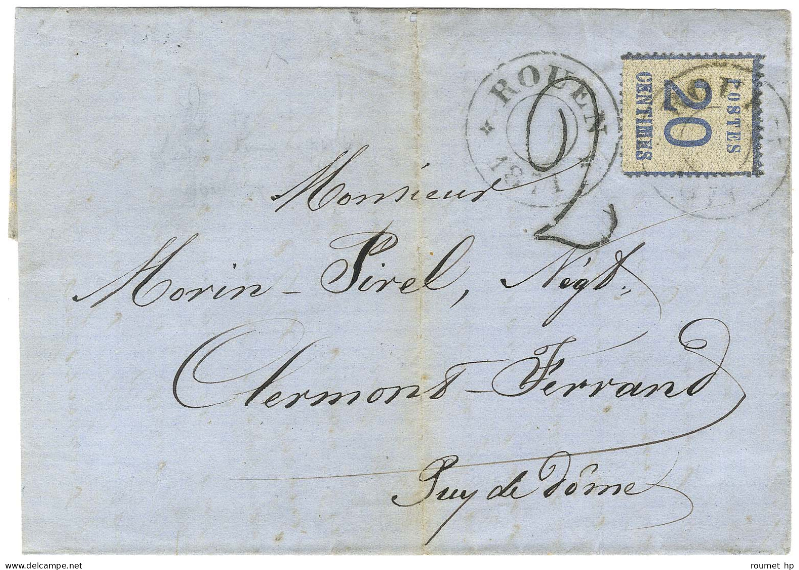 Càd Provisoire ROUEN / 1871 / Alsace N° 6 Sur Lettre Pour Clermont Ferrand. Au Recto, Taxe Tampon 2. - TB. - Briefe U. Dokumente