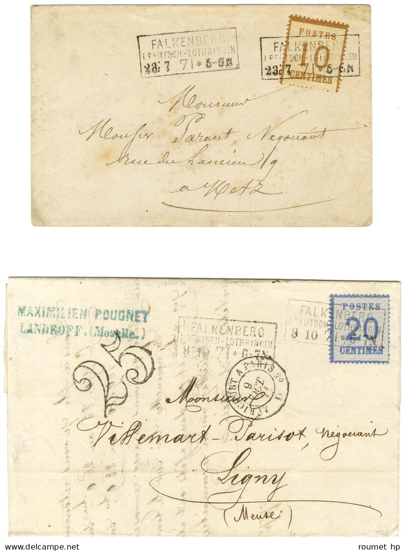 Lot De 2 Lettres Affranchies Avec Cachet Encadré FALKENBERG. 1871. - TB / SUP. - Lettres & Documents