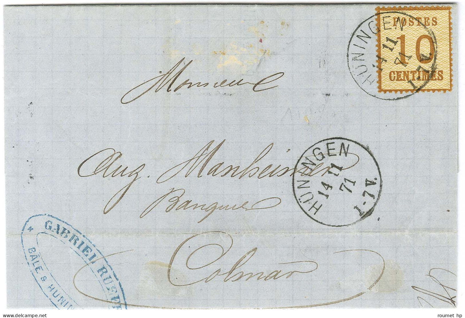 Càd HUNINGEN / Alsace N° 5 Sur Lettre Pour Colmar. 1871. - SUP. - Briefe U. Dokumente