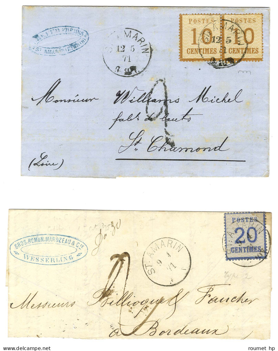 Lot De 2 Lettres Affranchies Avec Càd ST AMARIN. 1871. - TB. - Covers & Documents