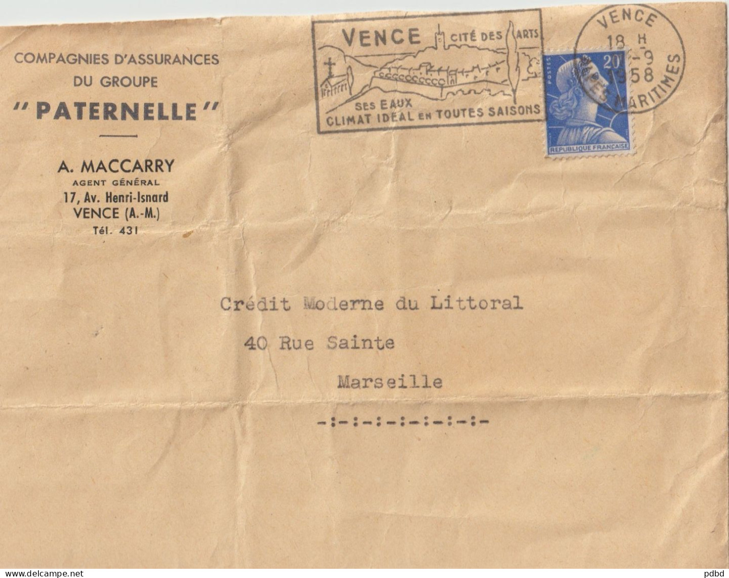 VP 80 . 06 . En Tête . Compagnie D'assurances Du Groupe Paternelle . Avenue Henri Isnard . Vence . - Banco & Caja De Ahorros