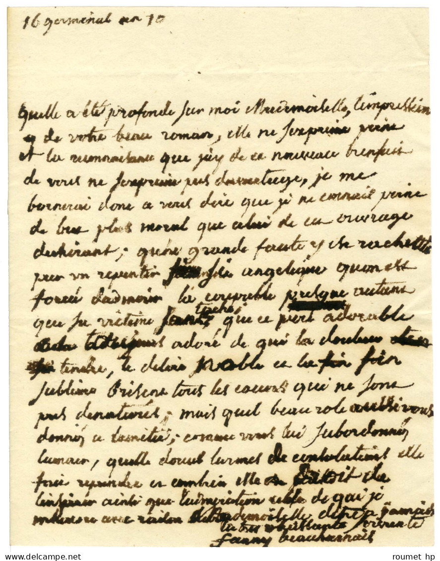 BEAUHARNAIS Fanny De (1737-1813), Femme De Lettres. - Autres & Non Classés