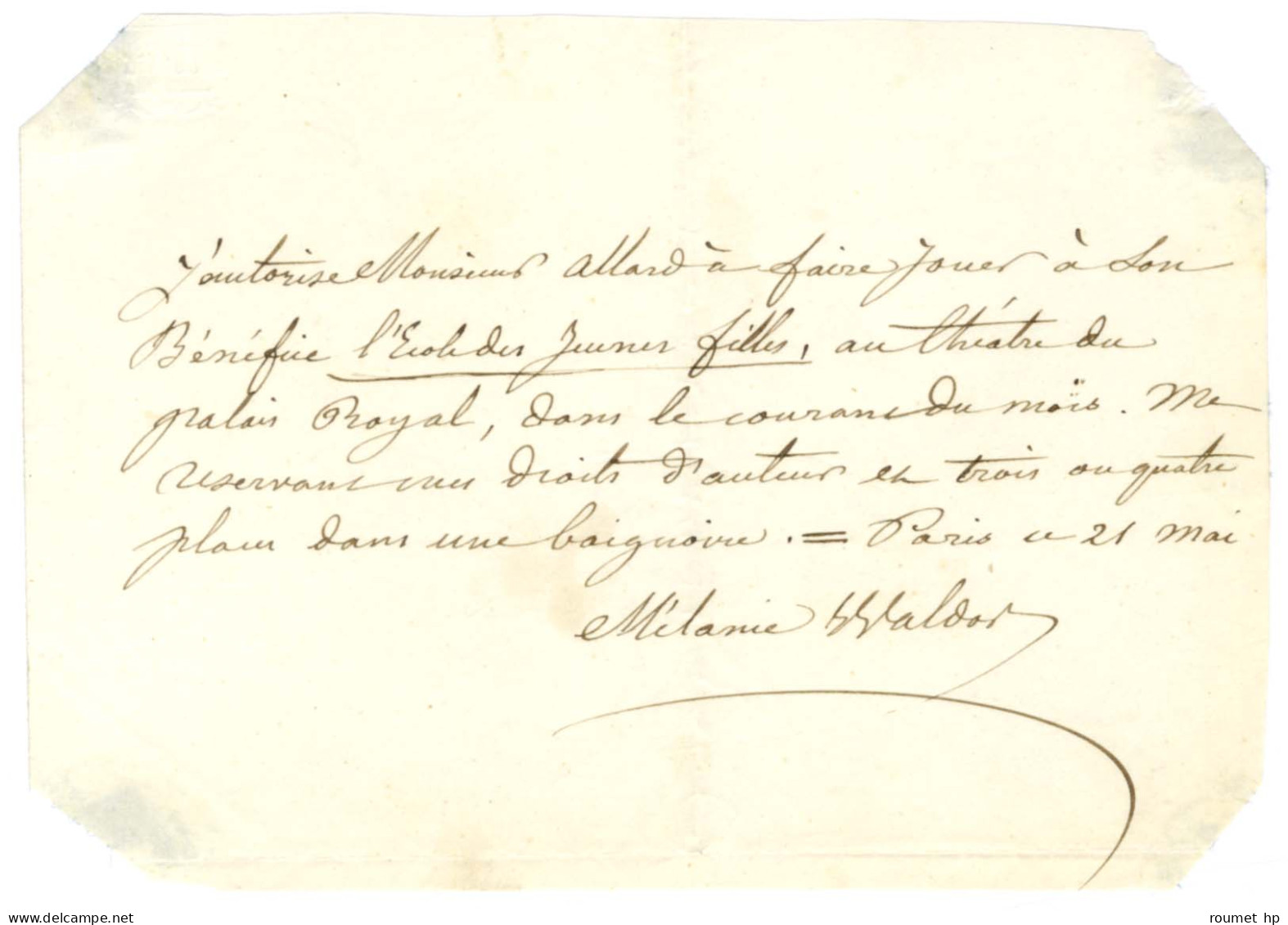 WALDOR Mélanie Villenave Dite (1796-1871), Romancière Et Dramaturge. - Andere & Zonder Classificatie