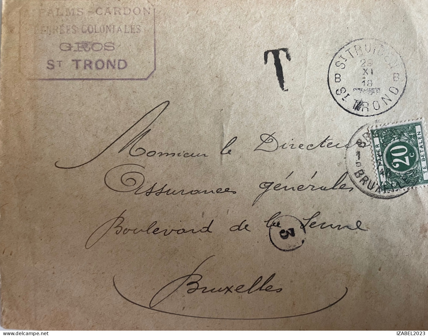 Lettre Taxée 14 BXL S/lettre Non Affranchie Sint-Truiden. Denrées Coloniales En Gros - Sonstige & Ohne Zuordnung