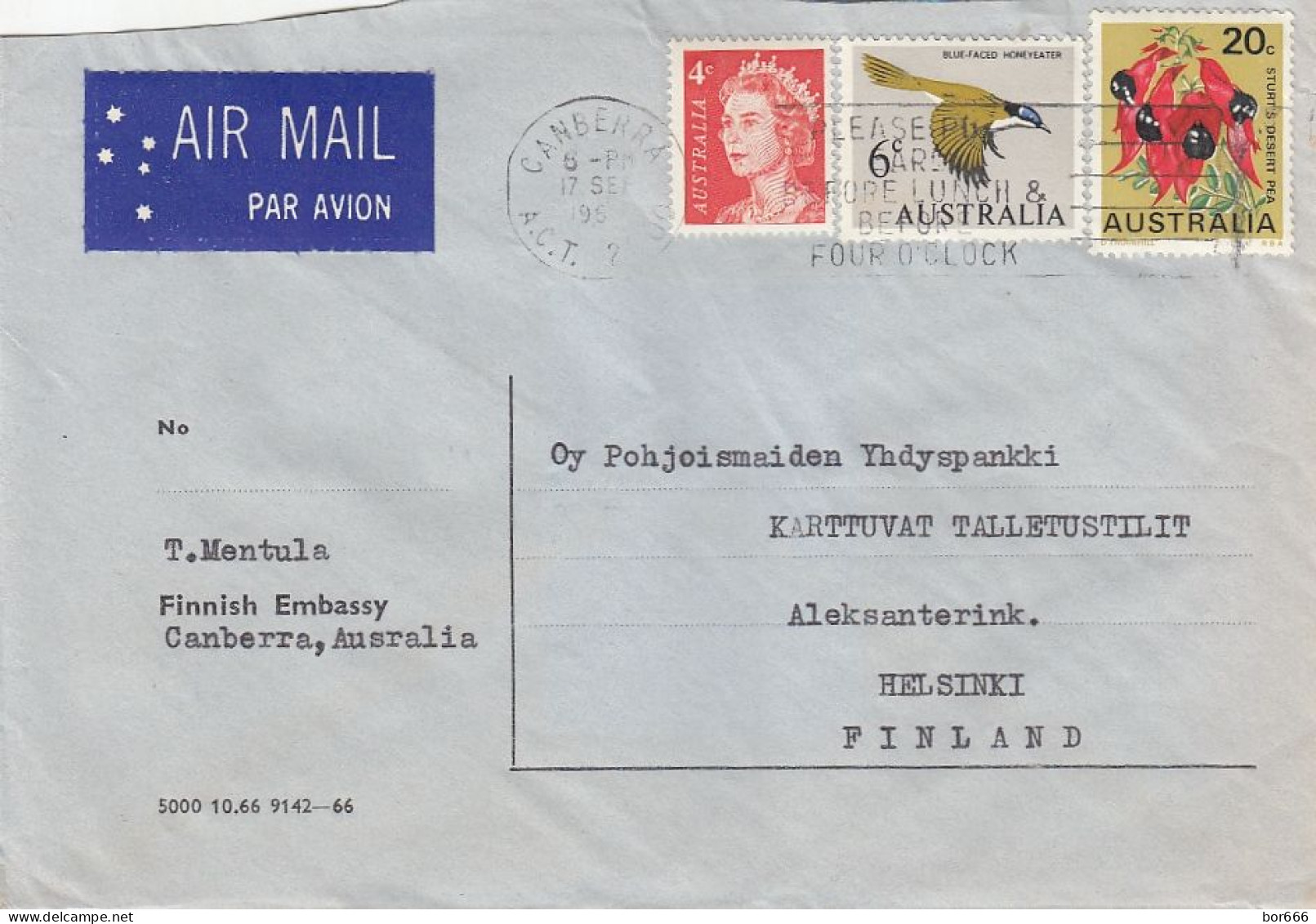 GOOD AUSTRALIA Postal Cover To FINLAND 1969 - Good Stamped: Queen ; Bird ; Flower - Covers & Documents
